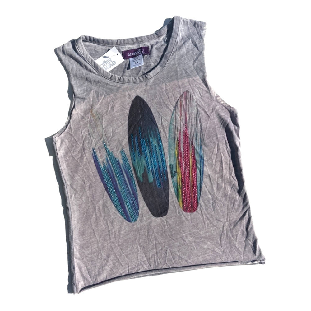 Sparkle by Stoopher Girls size 6X Grey Sequin Surfboard Tank Top